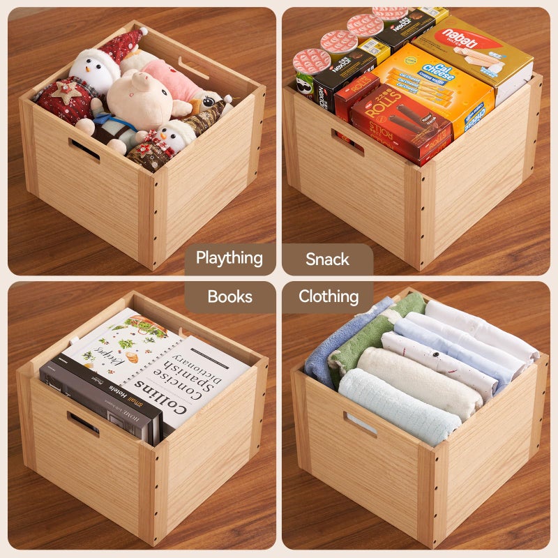 KIRIGEN Stackable Wood Storage Cube /Basket/ Bins Organizer for Home Books Clothes Toy Modular Open Cubby Storage System - Office Bookcase Closet Shelves F26-NA - Image 3